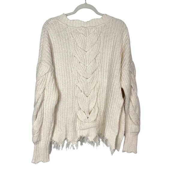 Wildfox Sweater Womens XS White Ivory Knit Braided Distressed Logan Pullover - Picture 3 of 10